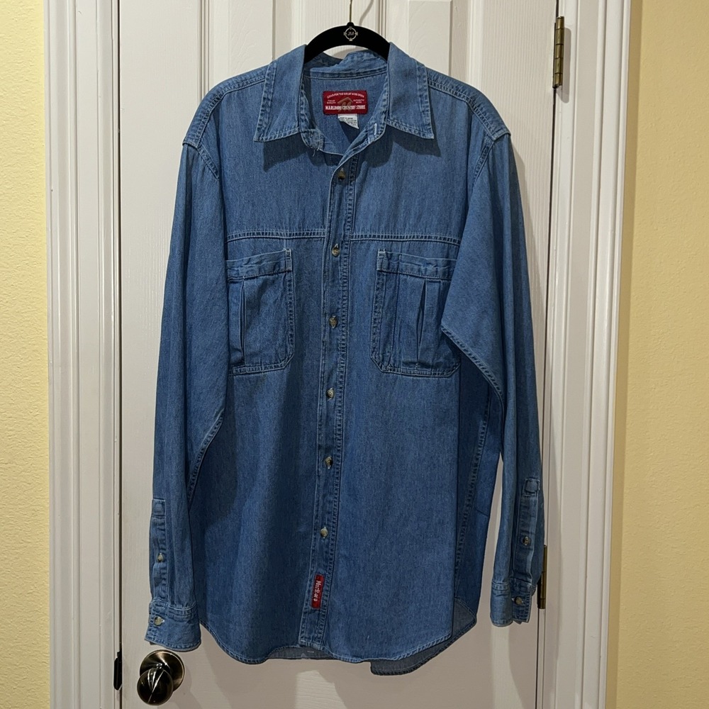 Vintage Unisex Marlboro Country Store Denim Button Up Shirt Sz S Western Rodeo